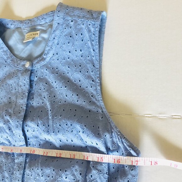 J. By J.Crew Floral Eyelet Shirt Dress Button Front Size 10 Blue 100% Cotton - Picture 11 of 16